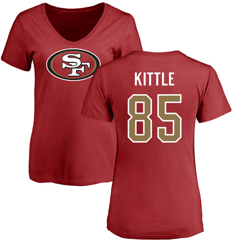 San Francisco 49ers Red Women George Kittle Name and Number Logo #85 NFL T Shirt->nfl t-shirts->Sports Accessory